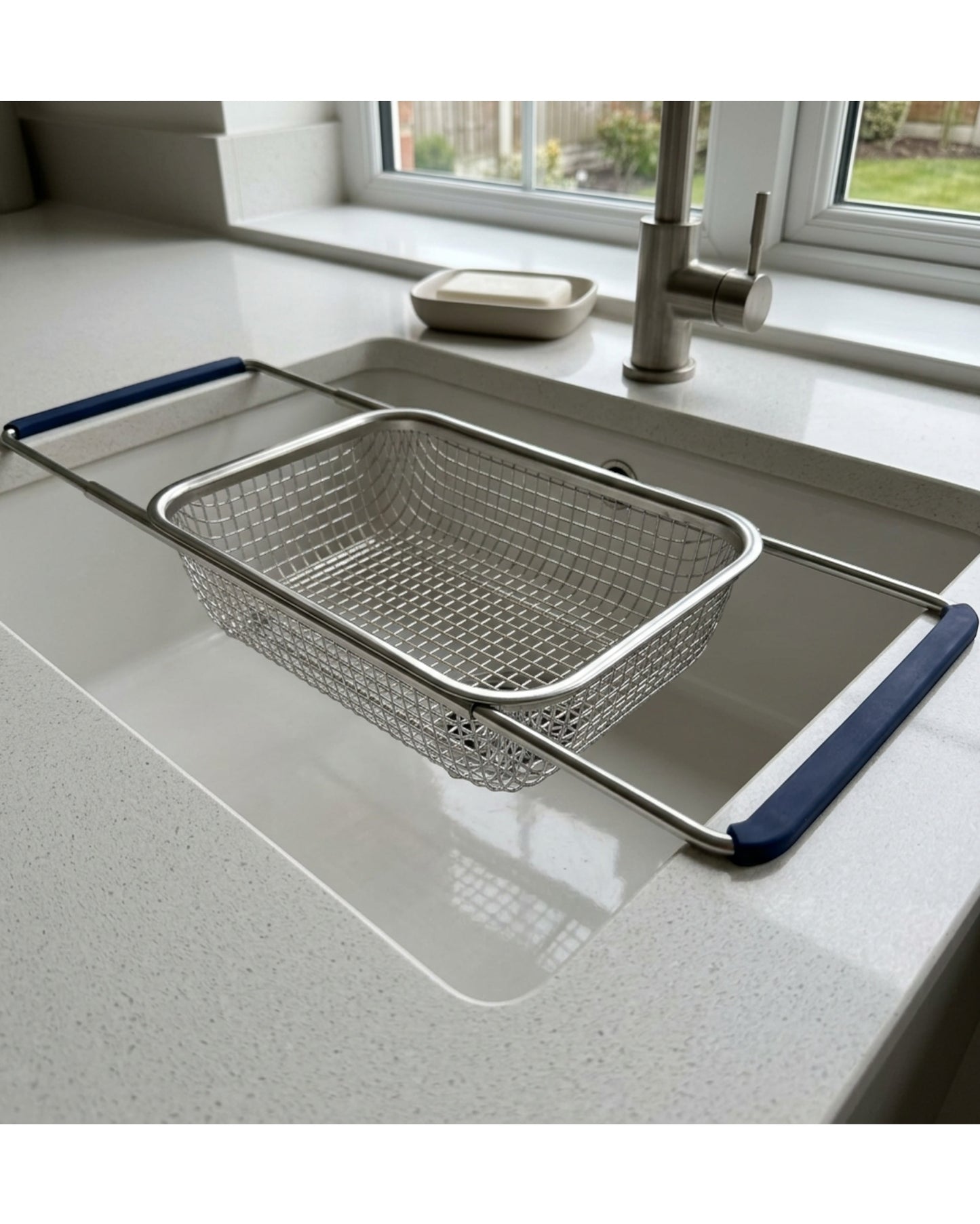 Grwnv Expandable Over Sink Mesh Draining Basket 39-58 cm Navy Grips - Lifestyle view