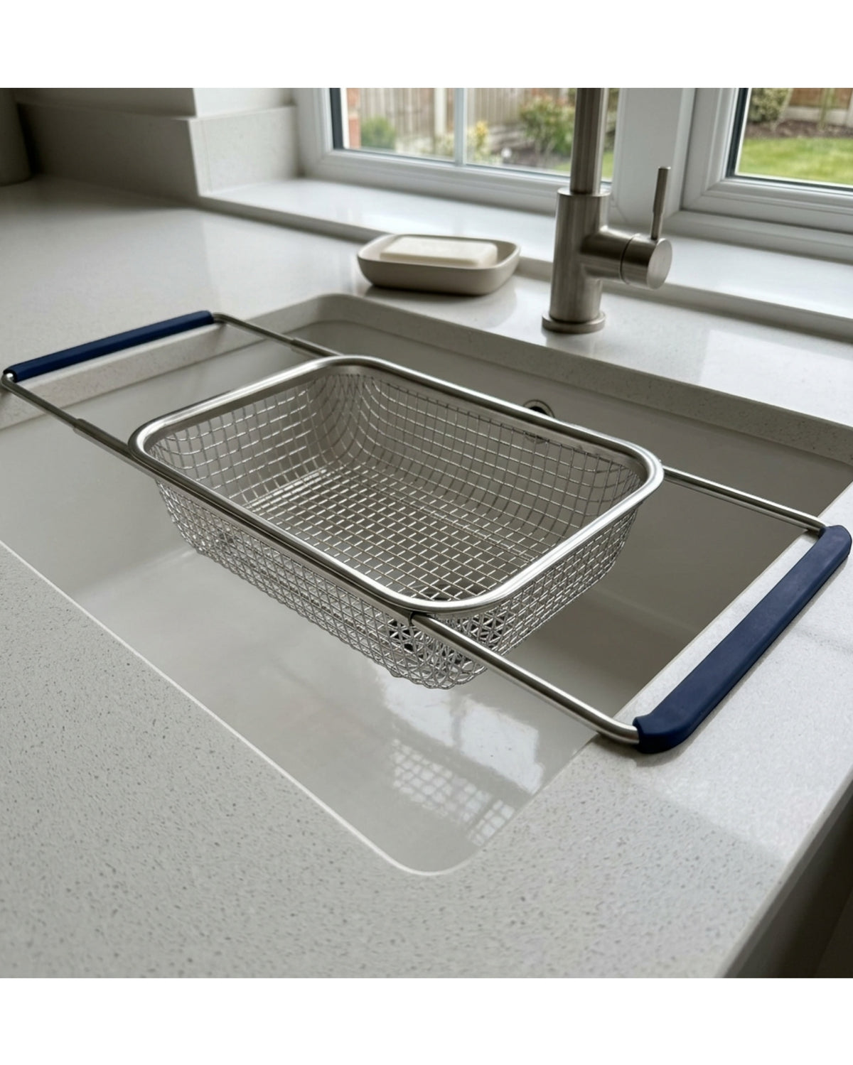 Grwnv Expandable Over Sink Mesh Draining Basket 39-58 cm Navy Grips - Lifestyle view