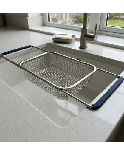 Grwnv Expandable Over Sink Mesh Draining Basket 39-58 cm Navy Grips - Lifestyle view