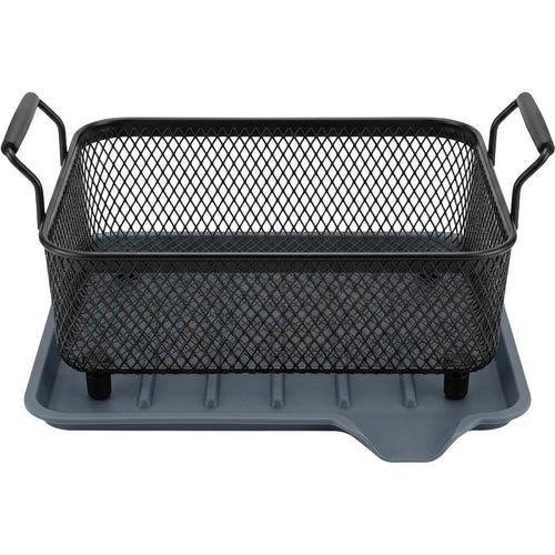 Grwnv Rectangular Diamond Mesh Draining Basket with Slate Drip Tray - Product view