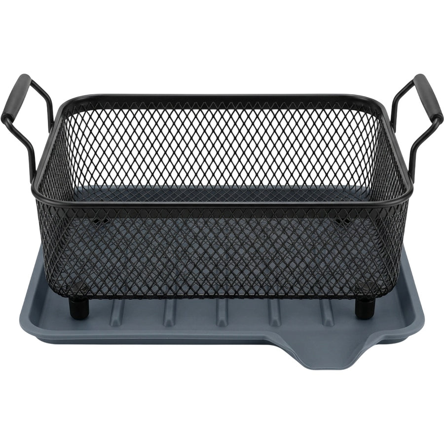 Grwnv Rectangular Diamond Mesh Draining Basket with Slate Drip Tray