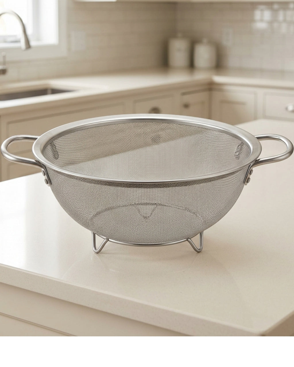 Grwnv Round Fine Mesh Colander with Two Handles and Three Feet 26 cm - Lifestyle view