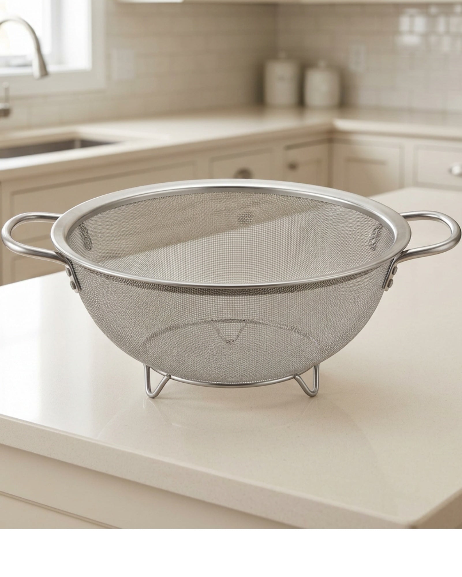 Grwnv Round Fine Mesh Colander with Two Handles and Three Feet 26 cm - Lifestyle view